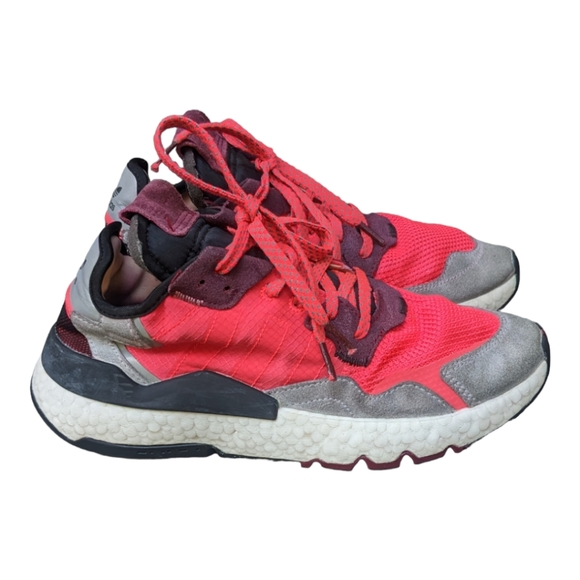 Adidas Nite Jogger sneaker neon red coral grey suede EUC mens 7.5 womens 9 - Picture 2 of 9